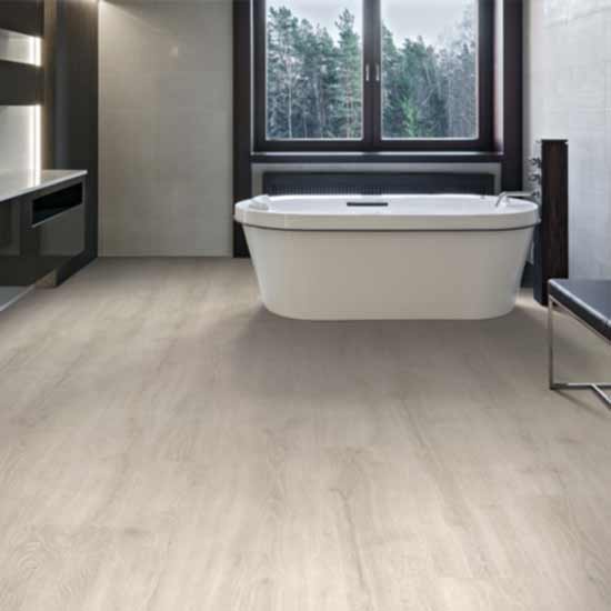 grey wood look flooring laminate in bathroom